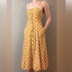 REBELLION AGAIN Mustard Yellow WhitePolka
Dot Print Button Midi A-Line Dress